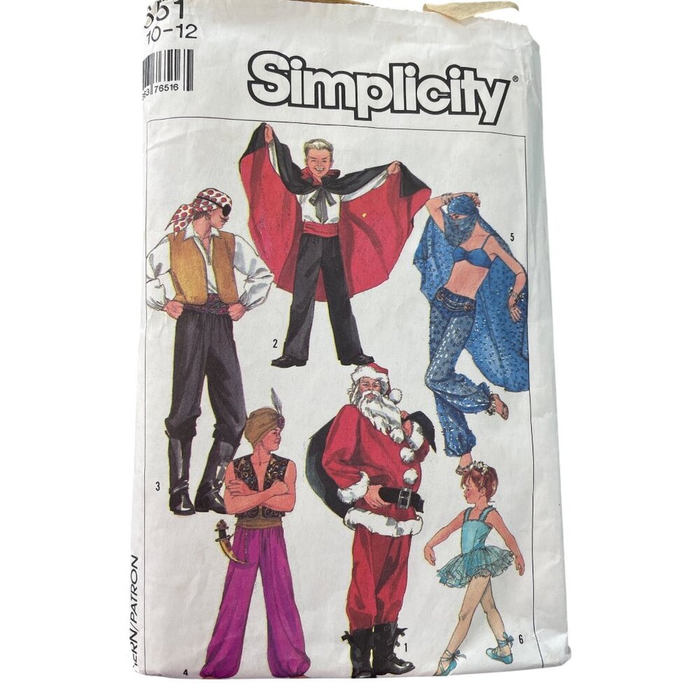 80s Simplicity 7651 Sewing Size 10-12 Costumes Genie Santa Vampire Ballet CUT